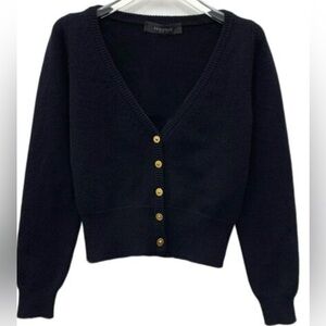 Versace Women's Black Cardigan V-Neck  with 5 Gold Medusa  Buttons .
